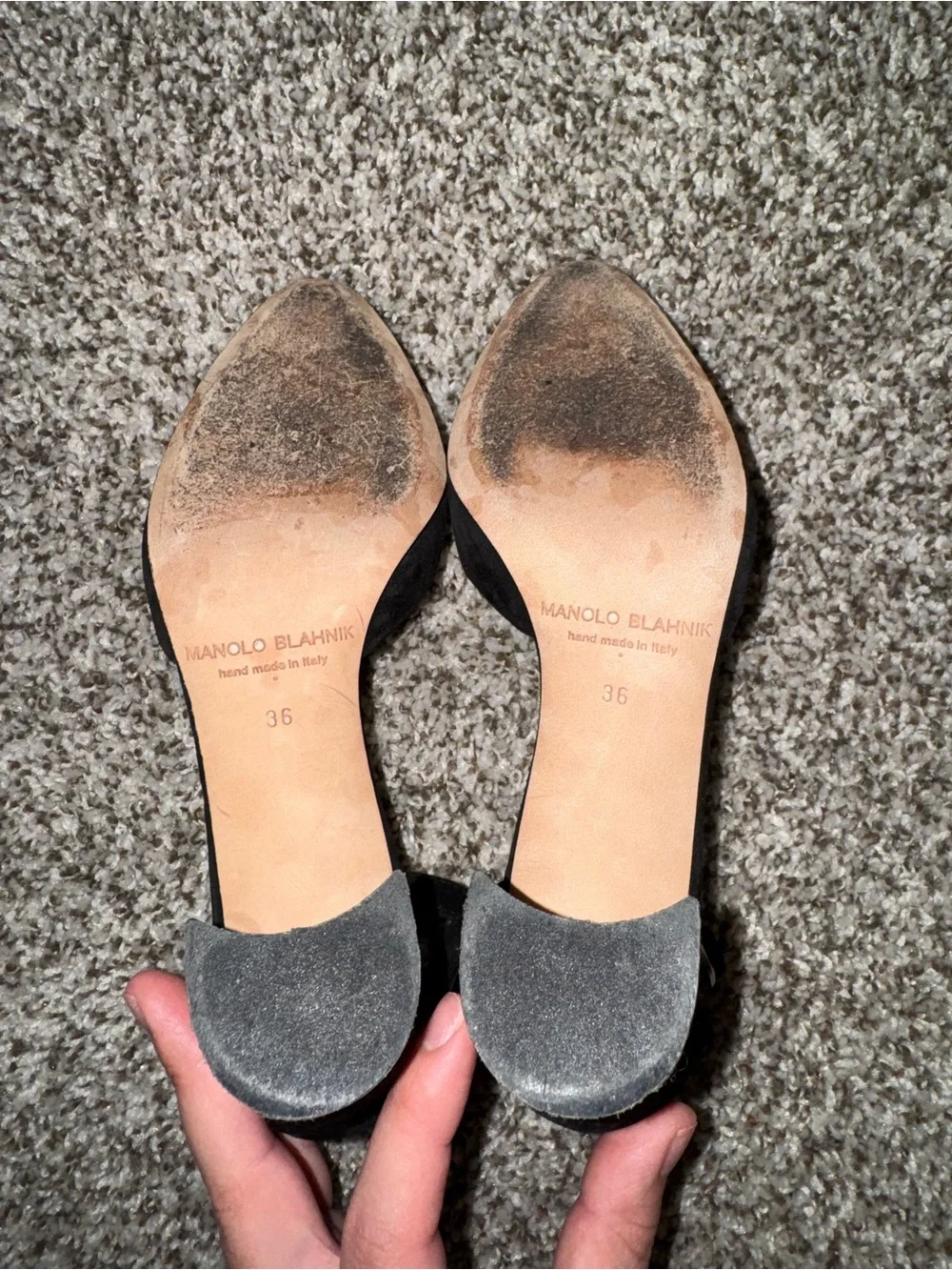 Manolo Blahnik Black Suede Pointed Toe Ankle Strap Heels